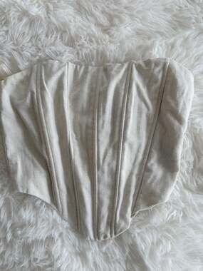 Windsor Linen-Blend Pointed Hem Corset Top, Size S